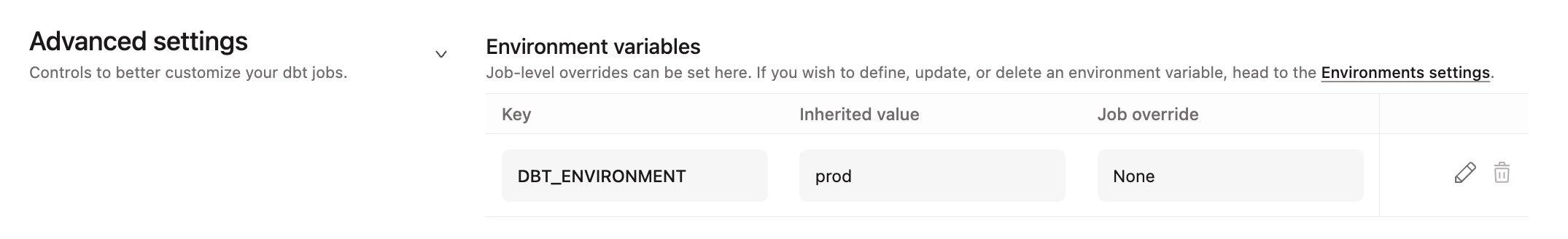 Setting a job override value Setting a job override value